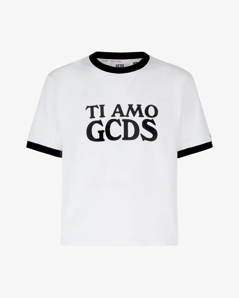 T-Shirt GCDS boxy TI AMO unisex bianco brillante