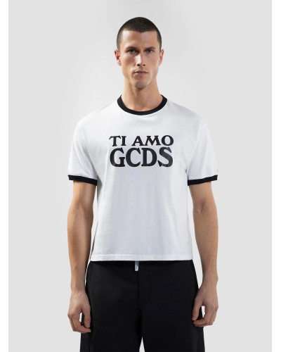 T-Shirt GCDS boxy TI AMO unisex bianco brillante